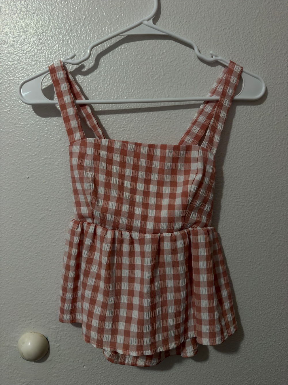 Women’s Pink Gingham Peplum Tank Top
